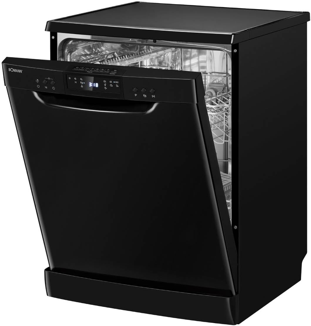 Bomann Geschirrspüler, 60 cm, Schwarz, 14 Maßgedecke, Spülmaschine Stand o. Unterbau, 7 Programme & 2 Sprühebenen
