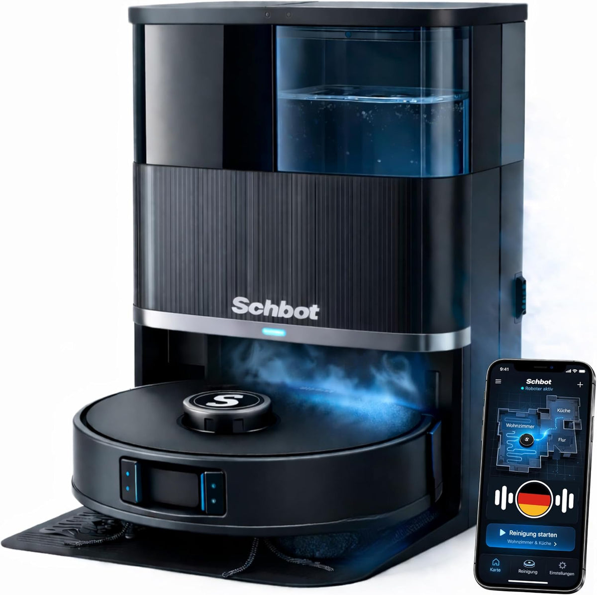 Schbot Saugroboter, 2,5 cm, Schwarz, F1 Hero mit Wischfunktion Absaugstation, 10000Pa Roboterstaubsauger, Saug Wischroboter mit Selbstreinigung &