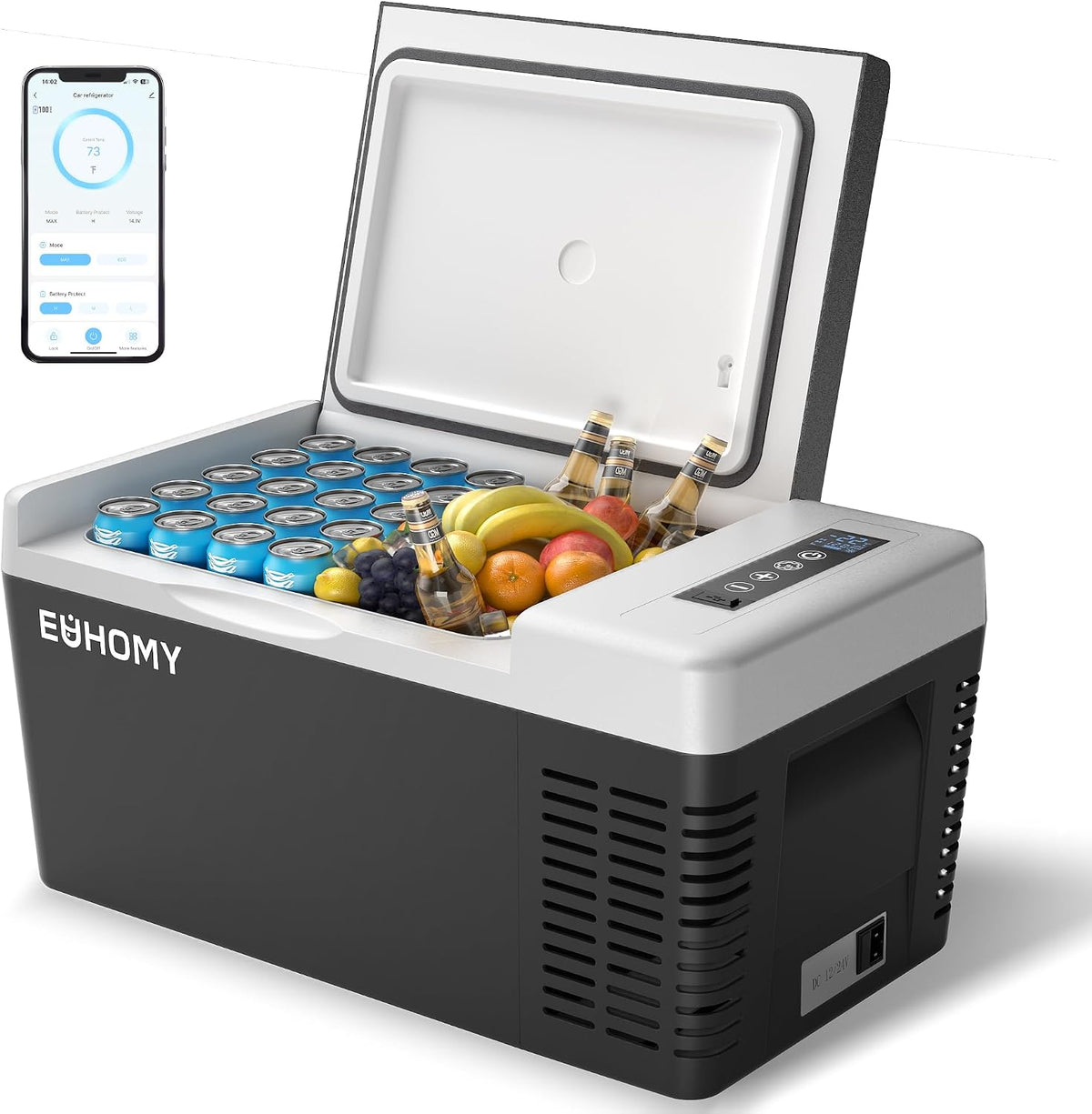 E EUHOMY Gefrierschrank, 240 V, 18 L, 24 V, Schwarz/Weiß, Kompressor Kühlbox, Auto-Kühlschrank -20℃~20℃, Tragbarer Kühlschrank 12/ DC 100- AC