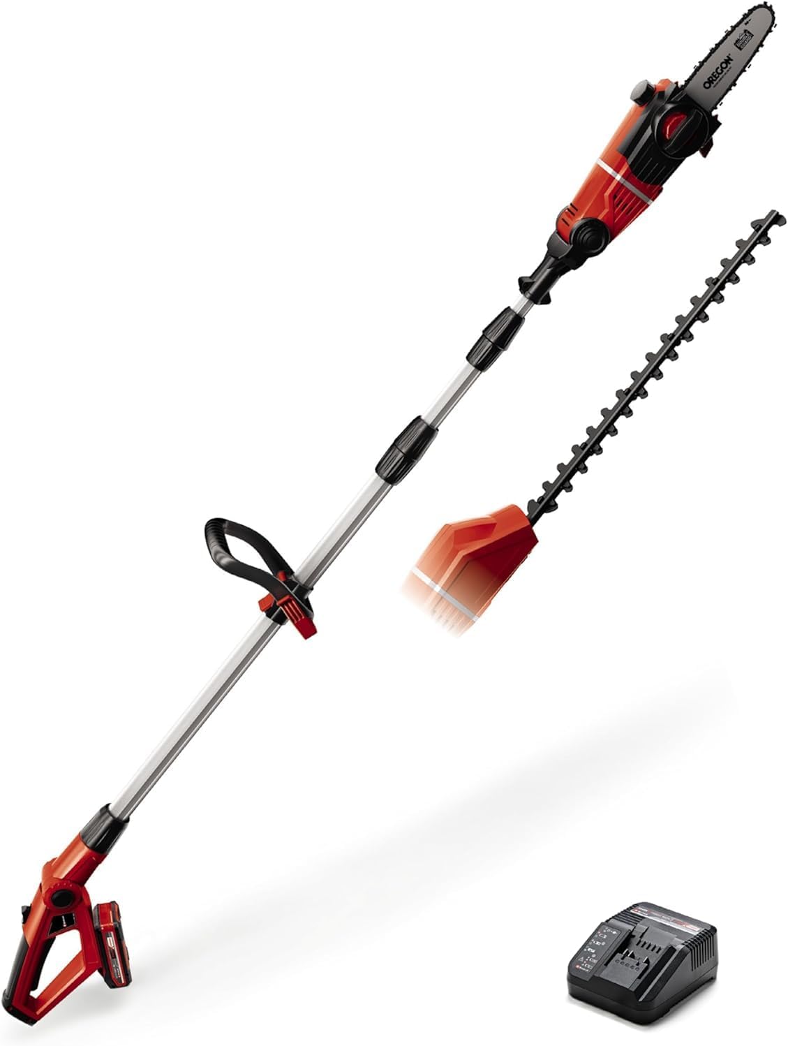 Einhell Heckenschere, 18 V, 3 Ah, Rot/Schwarz, Akku Multifunktionswerkzeug GE-HC 18 Li T Kit (, 2-in-1 und Motorsäge