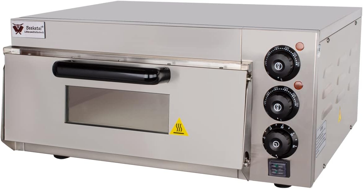 Beeketal Pizzaofen, Silber/Schwarz, 'BPO33-1' Profi mit 400x400 mm Schamottstein Backfläche, Gastro Steinbackofen für Pizza