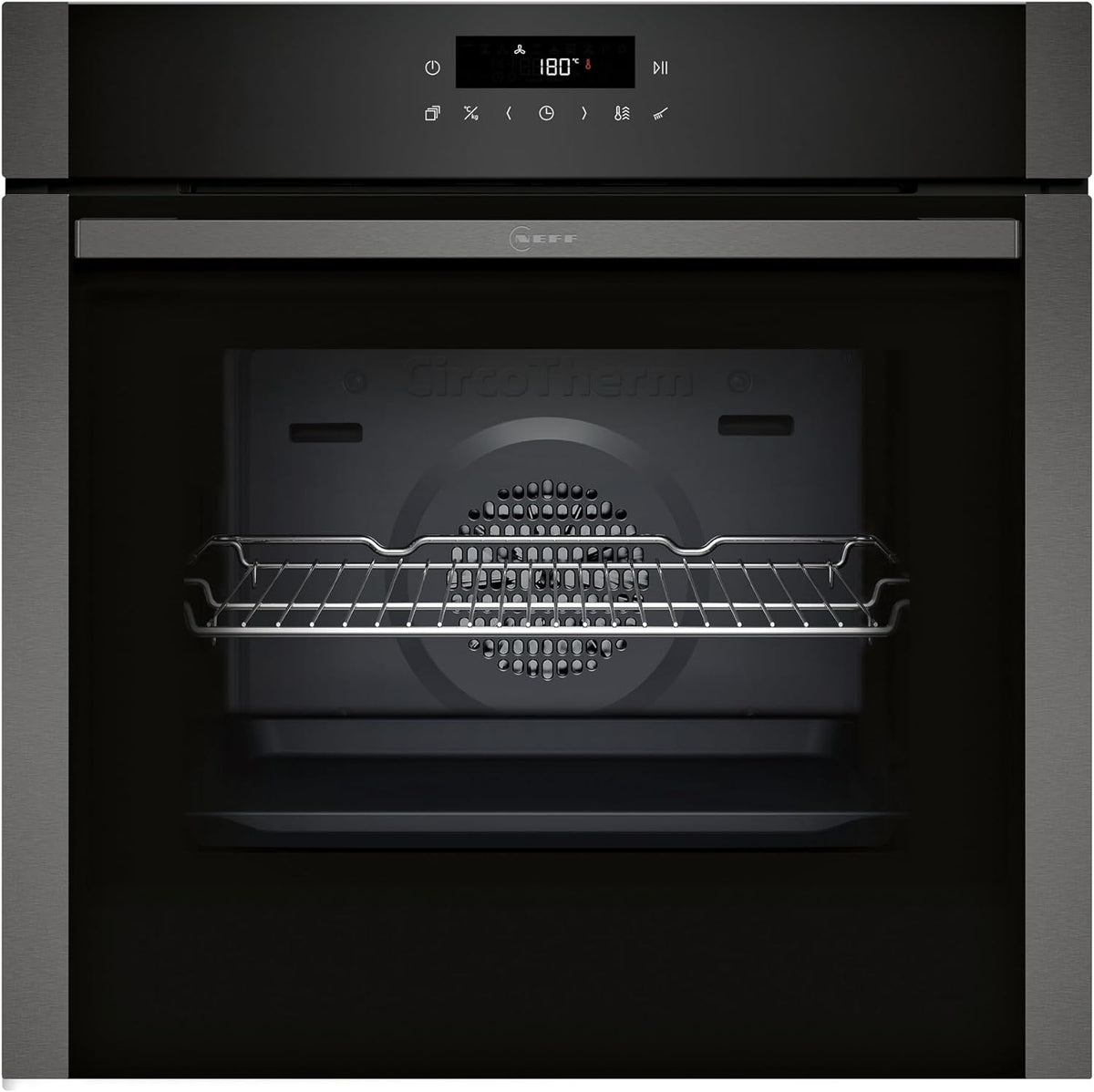 Neff Backofen, 60 x 60 cm, Graphit-Grau, B6ACJ7AG3, N 50, Einbau-, Made in Germany, Versenkbare Tür, Pyrolyse & Easy Clean Hydrolyse Selbstreinigung