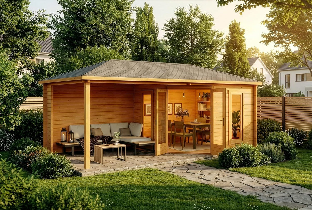 Alpholz Gerätehaus, 595 x 300 cm, 40 mm, Holz, 5-Eck Gartenhaus Liwa aus in imprägniert Pinie mit, Größe