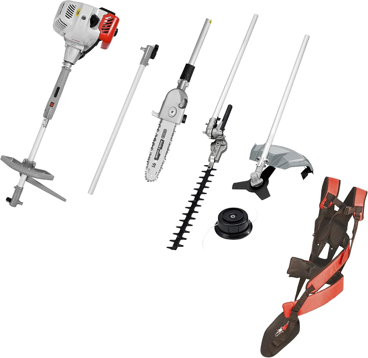IKRA Rasentrimmer, 51,7 cm, 1,5 kW, Silber/Rot/Schwarz, Gartenpflege Set Multitool IBKH 52-1 Benzin 4in1