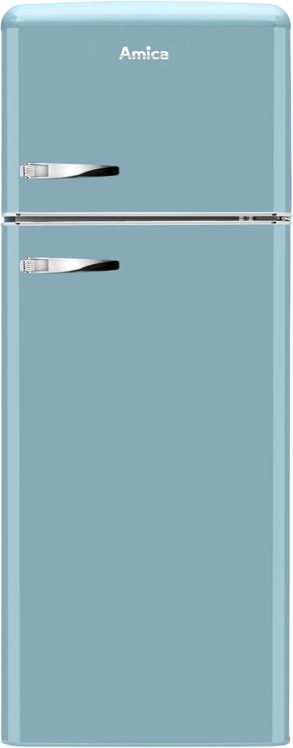 Amica Kühlschrank, 144 cm, 55 cm, 62 cm, Türkis, KGC 15632 T Retro Kühl-/Gefrierkombination / Ice Blue /