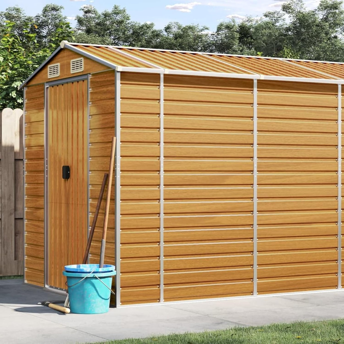 Gerätehaus Xichuzi, 191x810x198 cm, Verzinkter Stahl, Hellbraun, Gartenhaus, Fahrradgarage, Gartenhütte, Geräte Schuppen