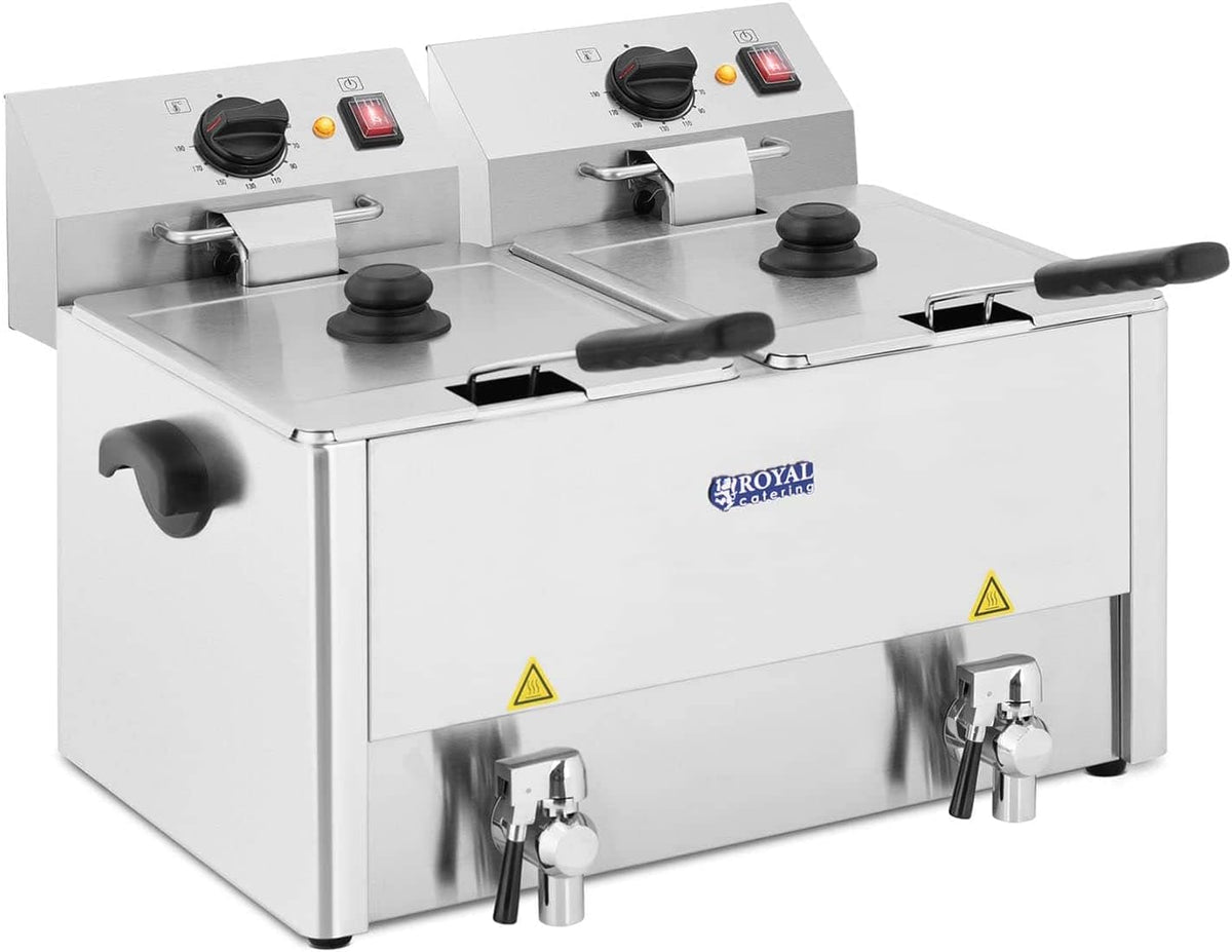 Royal Catering Heißluftfritteuse, 3250 W, 230 V, 13 L, Silber/Schwarz, Fritteuse Edelstahl Doppel Fritteuse (Kapazität 2 x