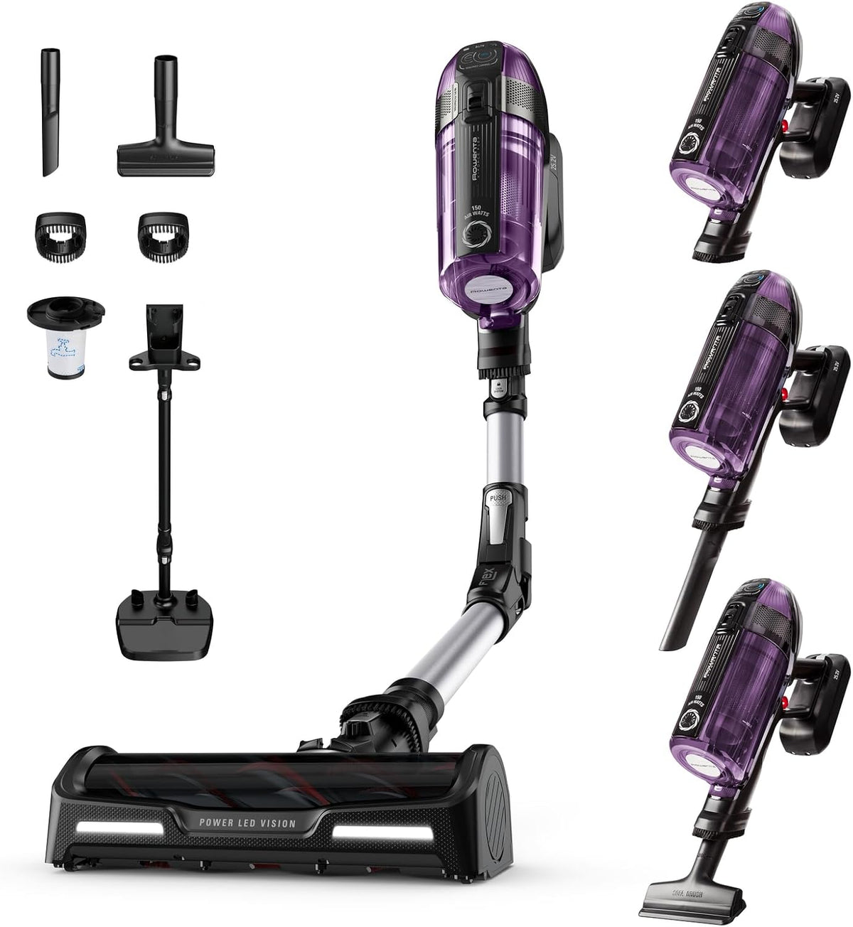 Rowenta Stabstaubsauger, Lila/Schwarz, X-Force Flex 12.60 kabelloser Akku-, 150 Air Watt, bis zu 45 Min. Laufzeit