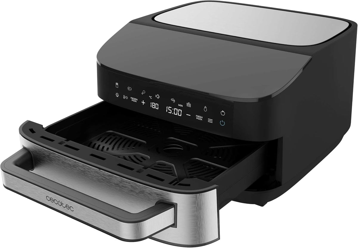 Cecotec Heißluftfritteuse, 13 Zoll, 2200 W, 7 l, Schwarz/Silber, Elektrischer Ofen für Pizza Pizza & Fry 7000