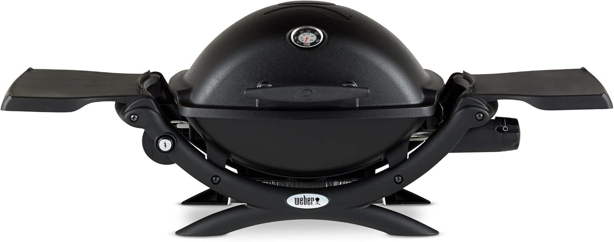 Weber Gasgrill, 43 x 32 cm, Schwarz, Q 1200, Grillfläche, Portable, 1 Brenner, 2-geteilter porzellanemaillierter Guss-Grillrost