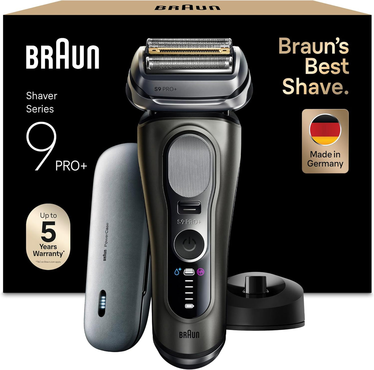 Braun Elektrorasierer, Schwarz/Grau, Series 9 PRO+, 5+1 Ultradünne Präzisionsklingen, Pro SensoAdapt, bis zu 60 M