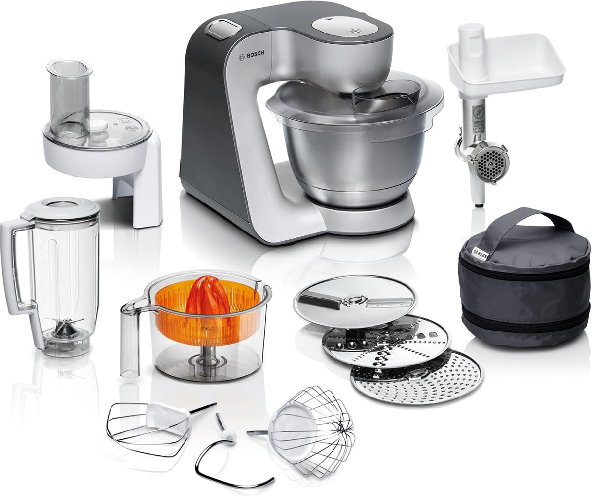Bosch Universalküchenmaschinen, 1,25 L, 3,9 L, 900 W, Anthrazit/Silber, Küchenmaschine Serie 4, Schüssel spülmaschinenfest