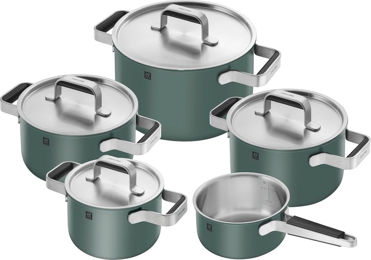 Zwilling Simplify Kochtopfset 5-teilig Backofen, Grün/Silber, PURE, 5-tlg, 18/10 Edelstahl, Keramik-Außenbeschichtung