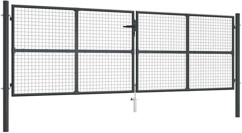 vidaXL Flügeltore, 400x175 cm, Verzinkter Stahl mit Pulverbeschichtung, Grau