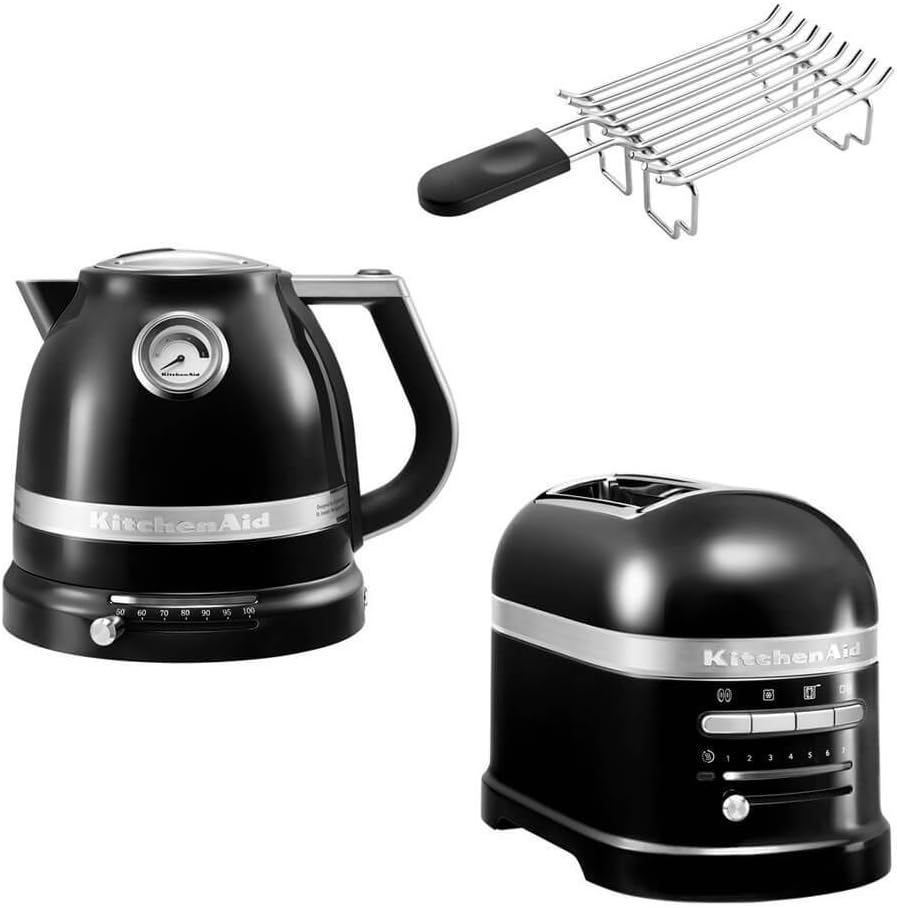 KitchenAid Toaster, Schwarz, Artisan Frühstücks Set, incl. Wasserkocher 5KEK1522, 2 Scheiben 5KMT2204 und Brötchenaufsatz