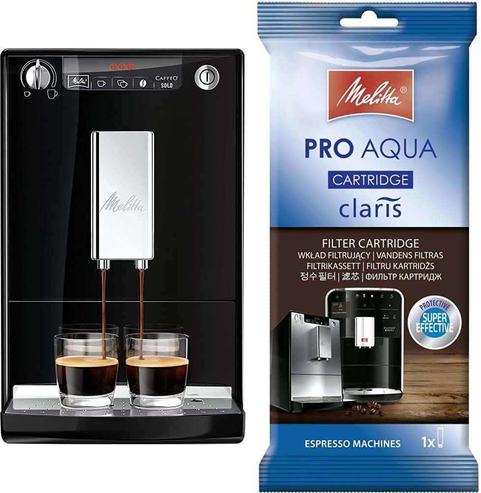 Melitta Kaffeevollautomat, 15 Bar, Schwarz/Silber, Caffeo Solo E950-101 Schlanker mit Vorbrühfunktion/, 1 Patrone