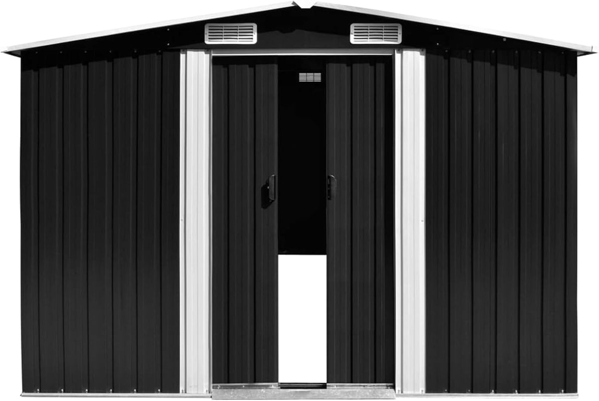 Gerätehaus Homgoday, 257x298x178 cm, Verzinkter Stahl, Schwarz/Weiß, Metall Anthrazit Gartenhütte Model143342