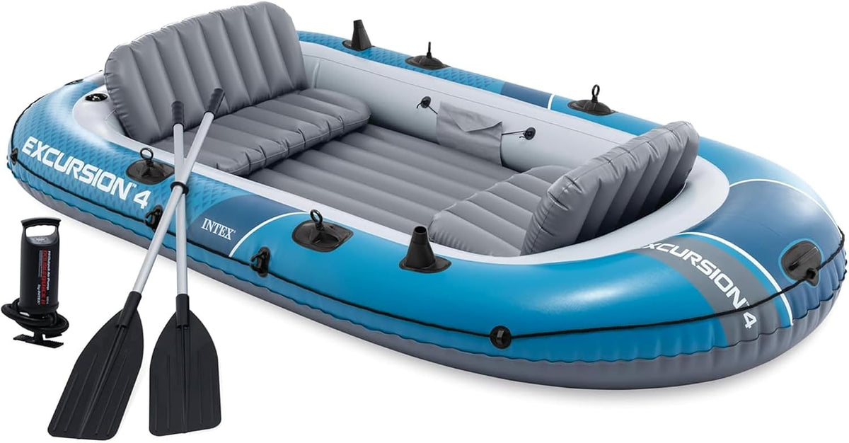 Intex Boote, 137,2 cm, Blau/Grau, Excursion 4 Schlauchboot-Set: inklusive Deluxe Bootsruder