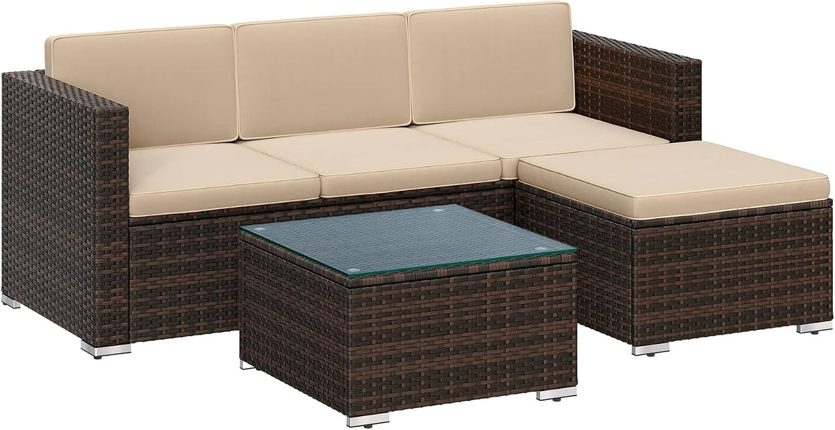 SONGMICS Sofa, Braun/Taupe, Gartenmöbel-Set, Balkonmöbel aus PE-Polyrattan, Terrassenmöbel, Outdoor, handgeflochtenes Rattan