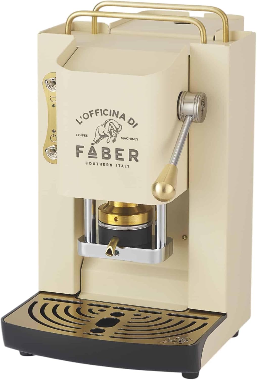 FABER COFFEE MACHINES Kaffeemaschine, 44 mm, Beige, Modell Pro Deluxe, für ESE-Pads, Messing-Finish, einstellbare Padpresse aus Messing