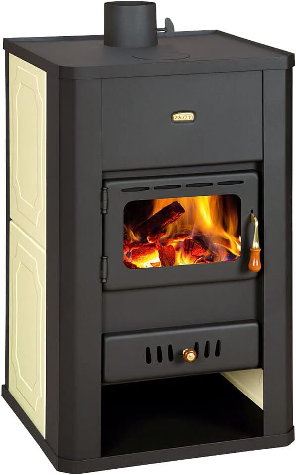 Prity Kaminofen, 5 kW, Schwarz/Weiß, S3W17 Holzofen mit Rückkessel, 17 +