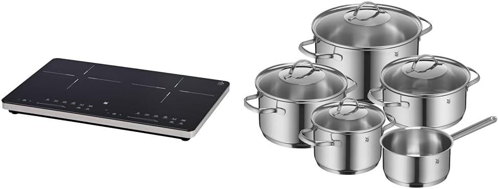 WMF Kochfeld, 3500 W, 28 cm, Schwarz/Silber, Kult X Doppel- Induktions, Kochplatte bis, & Provence Plus Topfset Induktion 5-teilig