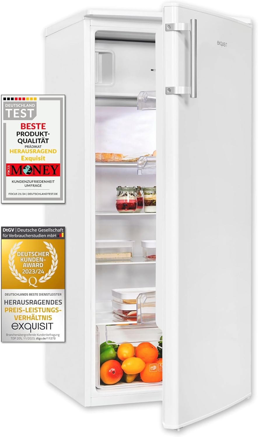 Exquisit Kühlschrank, 190 l, 55 cm, Weiß, KS185-4-HE-040E weiss, Nutzinhalt, Alarm, Türanschlag wechselbar, Breite