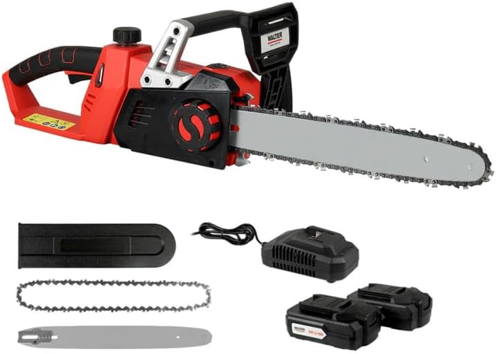 WALTER Kettensäge, 345 mm, 355 mm, 8,5 m, 40 V, Rot/Schwarz/Silber, Li-Ion Akku-, kompakt und kraftvoll, Kettengeschwindigkeit /s