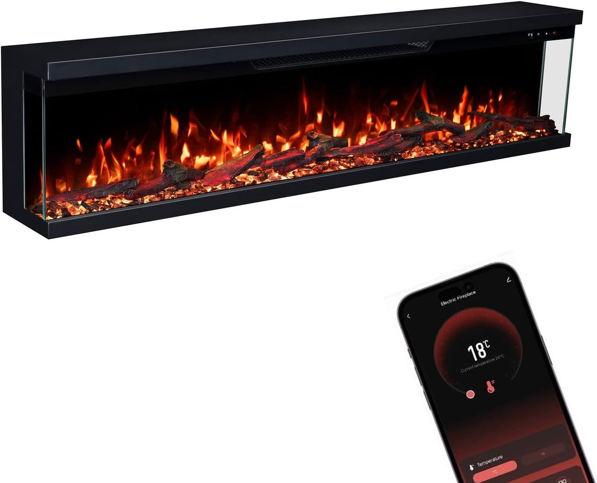 GLOW FIRE Elektrokamin, 152x35x19 cm, 1800 W, schwarz, Insert 152 mit realistischem 3D LED-Feuer - Wand- mit, App Steuerung