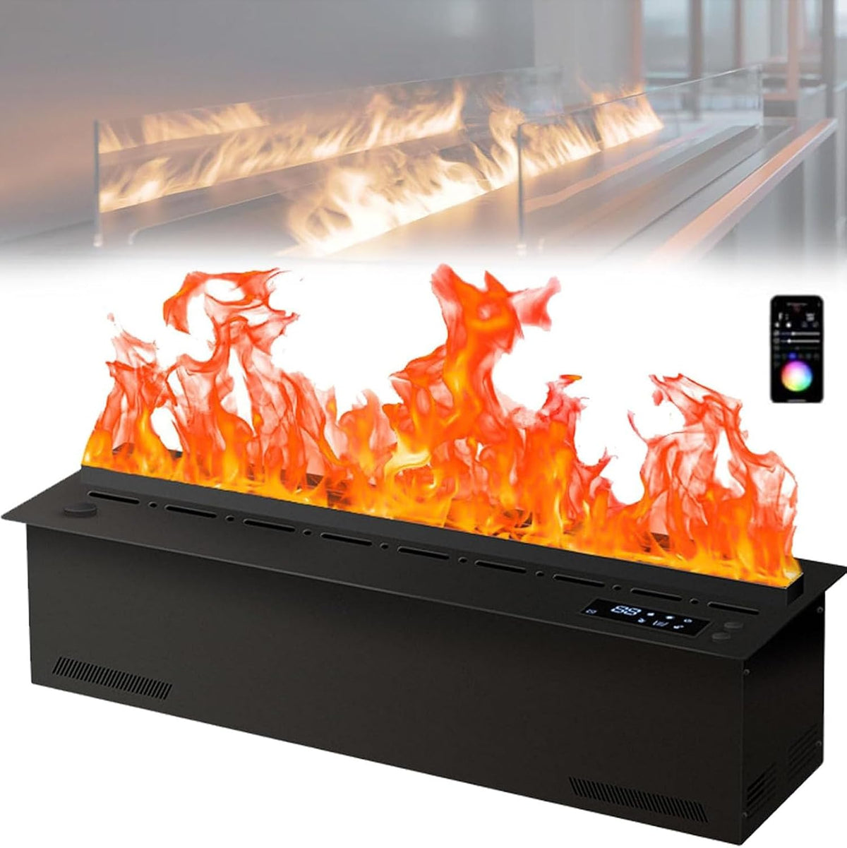 Generisch Elektrokamin, 100 cm, Schwarz, 3D-Zerstäubungskamin mit realistischer Dampfflamme 9