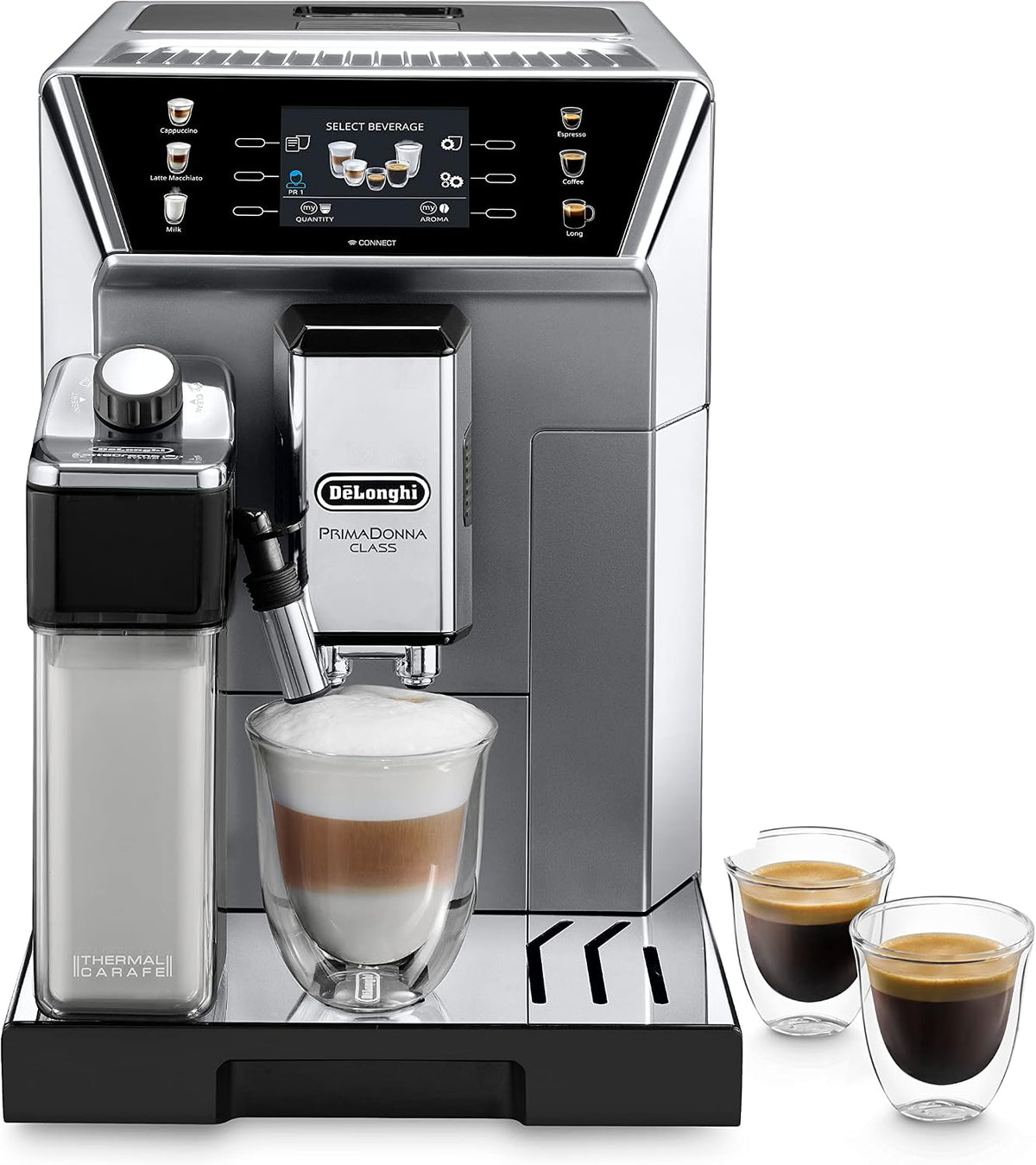 De'Longhi Kaffeevollautomat, 3,5 Zoll, Silber/Schwarz, PrimaDonna Class ECAM 550.85.MS mit LatteCrema Milchsystem