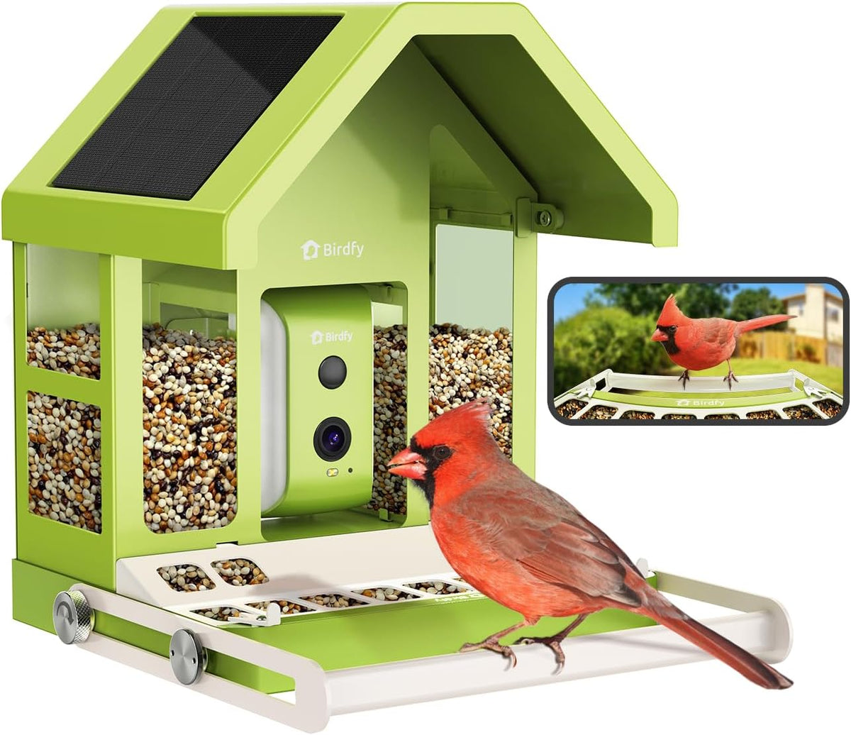 Birdfy Kamera, Grün/Weiß, Metall Vogelfutterhaus mit zur Live-Vogelbeobachtung, 1080P Wireless Farbnachtsicht Vogelfutterspender