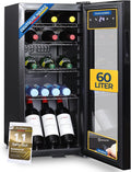 Sommertal Getränkekühlschrank, 60 L, schwarz, Kühlschrank mit Glastür GK60, Leiser mit LED, Touchscreen & Schloss kleiner Flaschenkühlschrank