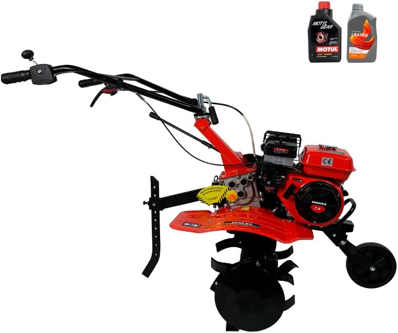 SAKAWA Motorhacken, Schwarz/Rot, Einachschlepper Benzin 7.5 CV 3 Vel Elektrisch + Öl