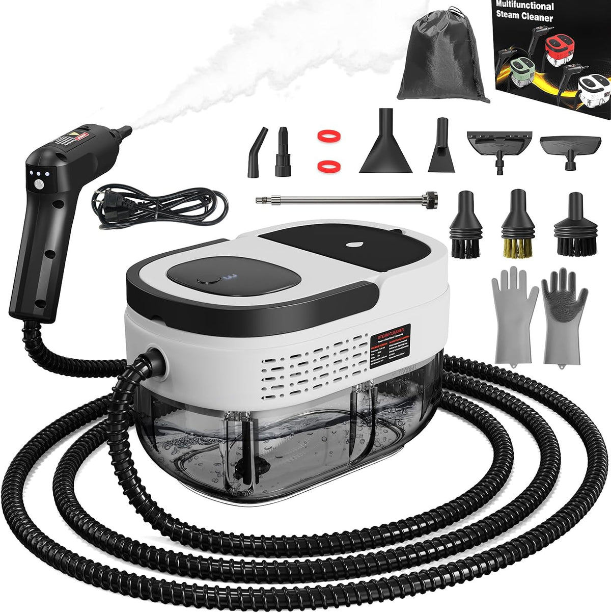 Goyappin Staubsauger, Weiß/Schwarz, weißer Dampfreiniger 1600ml TC-SC-08