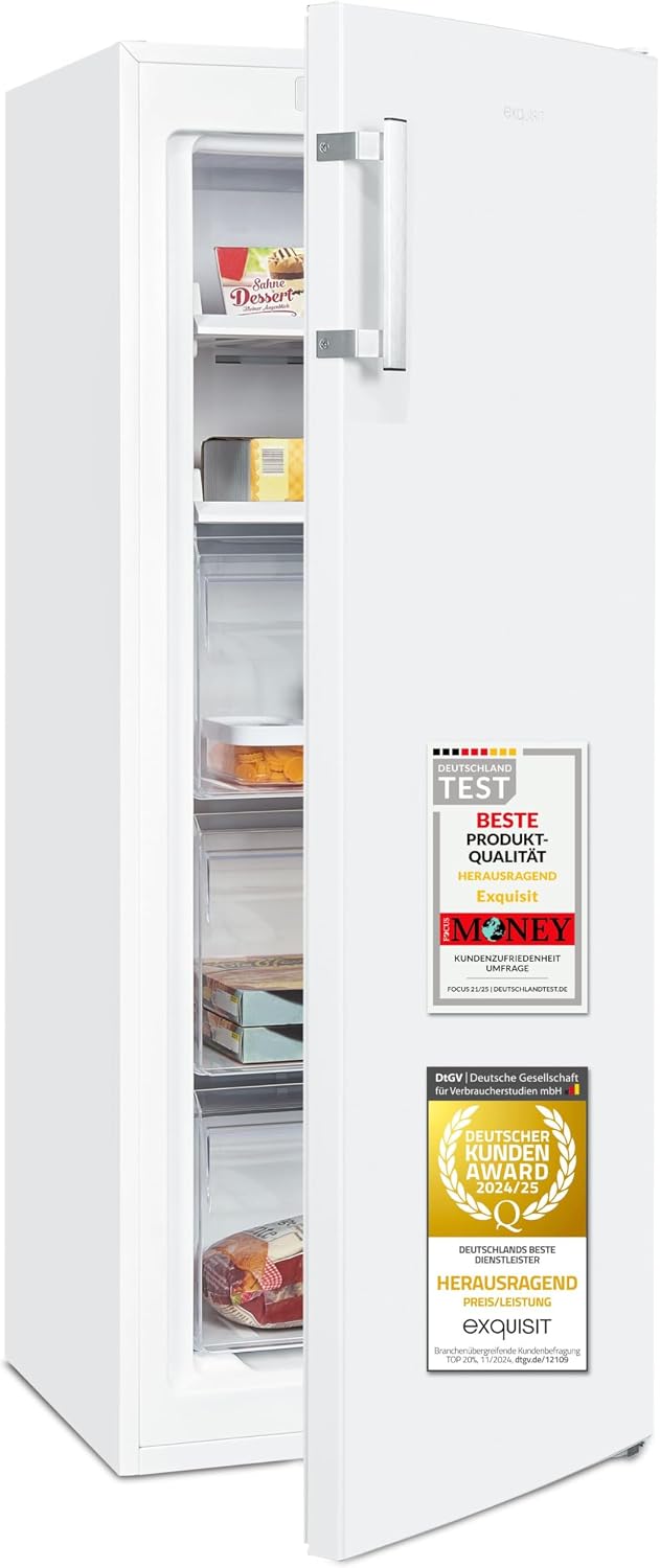 Exquisit Gefrierschrank, 161 l, 39 dB, weiß, Nutzinhalt, Energieklasse C, NoFrost, Schnellgefrieren, elektronische Temperaturregelung