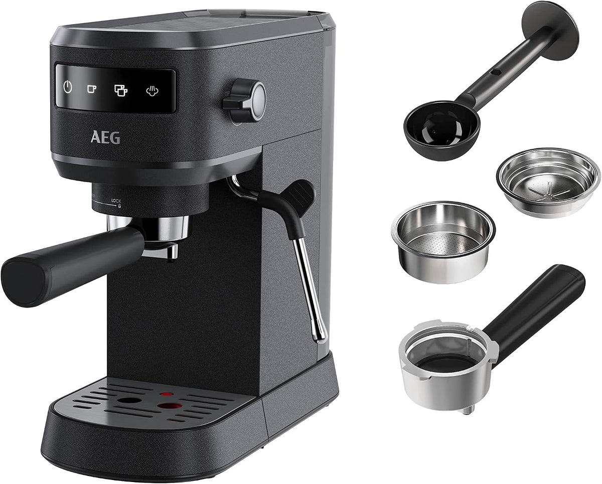 AEG Kaffeemaschine, 15 bar, 1 l, Schwarz, EC6-1-6BST Espresso Siebträgermaschine / schmales Design /