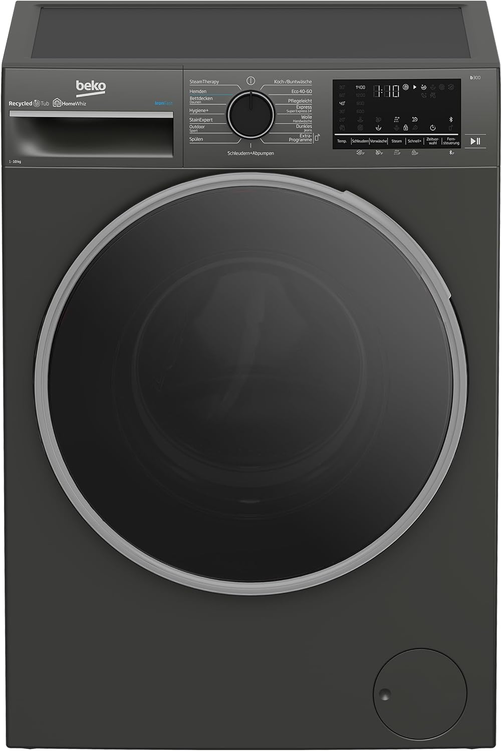 Beko Waschmaschine, 10 kg, Grau, B3WFT510415M Waschvollautomat, 1400 U/min, SteamCure Dampffunktion, allergikergeeignet