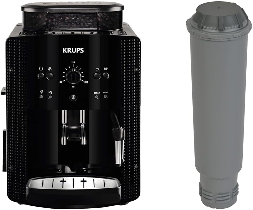 Krups Kaffeevollautomat, Schwarz/Grau, Essential EA8108, Espresso und Kaffee, mit CappucinoPlus- Milchdüse