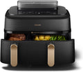 Philips Heissluftfritteuse, 9 L, 3 L, 6 L, Schwarz/Gold, Steam Airfryer 5000 Series Dual Basket Heißluftfritteuse