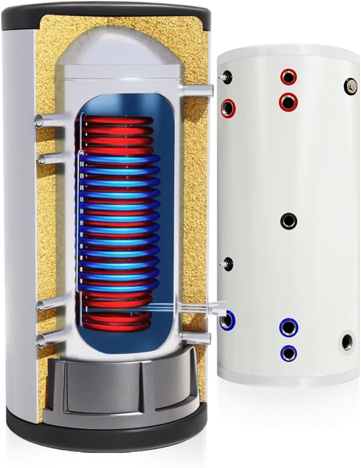 tech globe Warmwasserspeicher, 3.1 m, 300 L, 50 mm, 2 W, Weiß/Silber/Schwarz