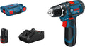 Bosch Professional Akkuschrauber, 2.0 Ah, 12 V, Blau/Schwarz/Rot, System Akku Bohrschrauber GSR -15 (inkl. Schnellladegerät