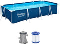 Bestway Stahlrahmenpool, 400 x 211 x 81 cm, dunkelblau, Steel Pro Frame Pool Set mit Filterpumpe, eckig