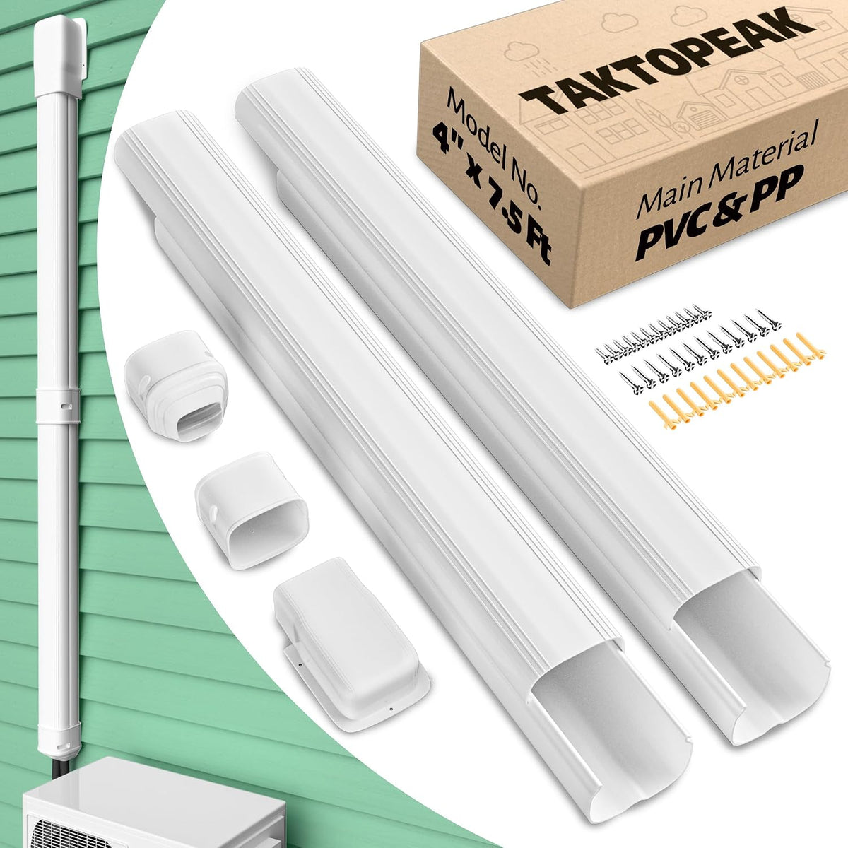 TAKTOPEAK Split-Klimaanlage, 10,2 cm, 4 Zoll, 2,3 m, Weiß, Dekoratives PVC-Abdeckungs-Set für kanallose Mini- n
