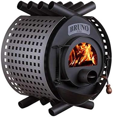 BRUNO Kaminofen, 16 kW, Schwarz, Werkstattofen Pyro II - Warmluftofen -, Seitenverkleidung Quattro)