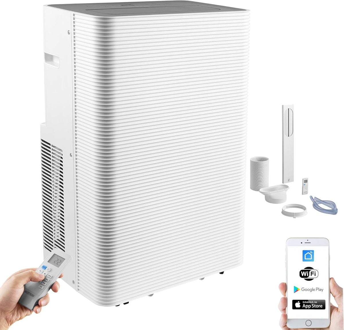 Echos Klimaanlage, 56 dB, Weiß, ® Mobile 12.000 BTU mit Abluftschlauch WiFi &, Luftentfeuchter & Ventilator