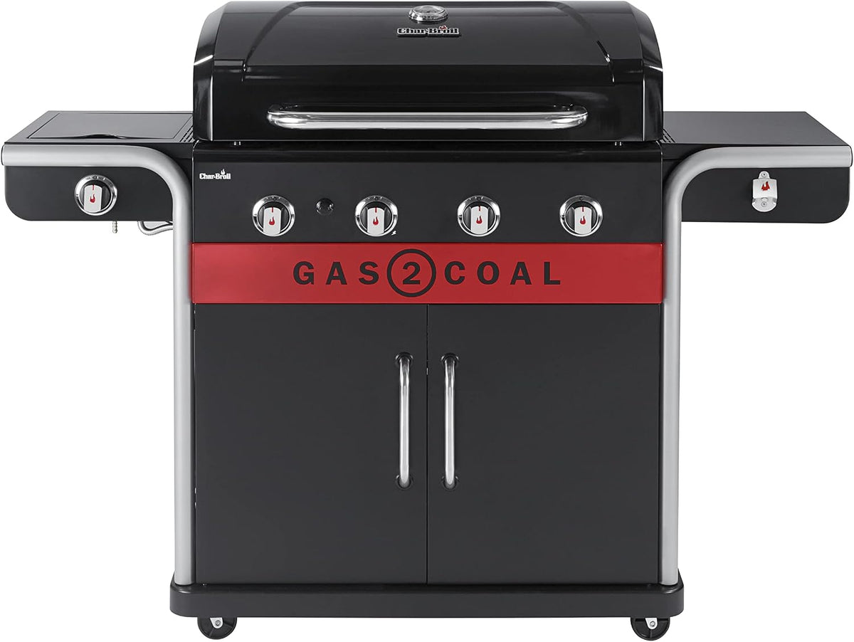 Charbroil Holzkohlegrill, Schwarz/Rot/Silber, Char-Broil Gas2Coal 440 (2.0) Hybrid Grill - 4 - Brenner, Schwarz