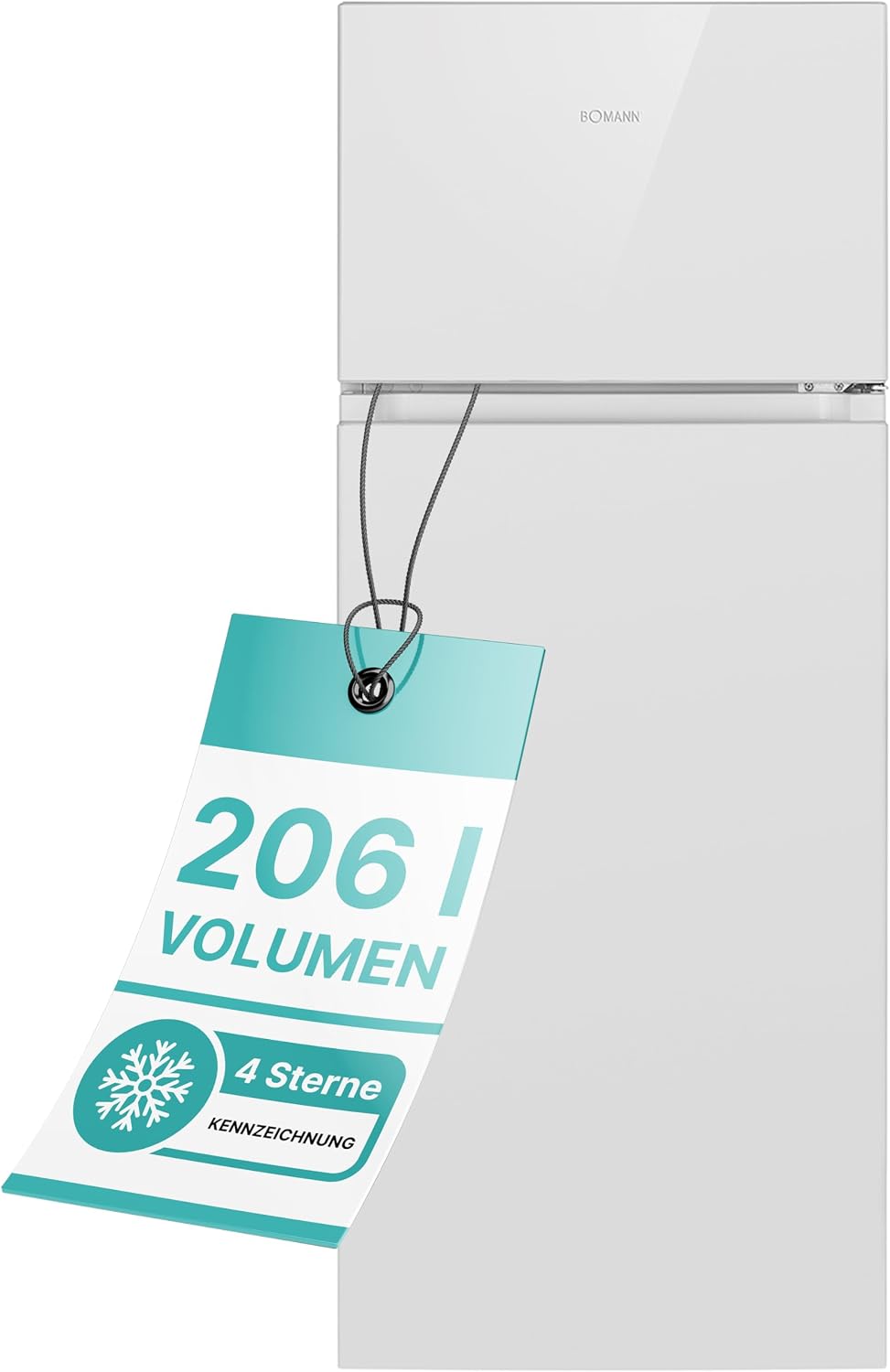Bomann Kühl-Gefrierkombination, 206 L, Weiß, ® Kühlschrank mit Gefrierfach, 4 Sterne-Kennzeichnung, Kühlgefrierkombi mit wechselbarem Türanschlag