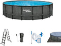 Summer Waves Stahlrahmenpool, 488x122 cm, Grau/Blau, Frame Pool Komplettset, Rund Rattanoptik Grau, Aufstellpool Set