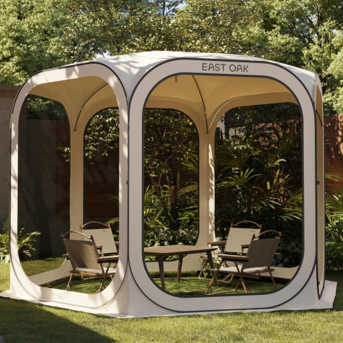 EAST OAK Pavillon, 3m, Beige, Pop Up Zelt, Wurfzelt Große für 4-6 Personen, Gazebo für Camping, Garten, Terrasse